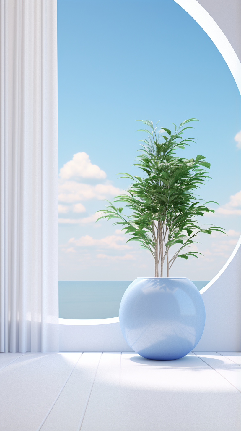 蓝色球形花盆绿植清新简约的家居装饰