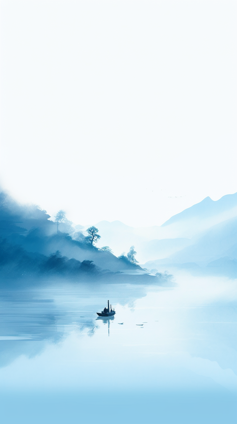 清新水墨风湖泊小船图壁纸素材