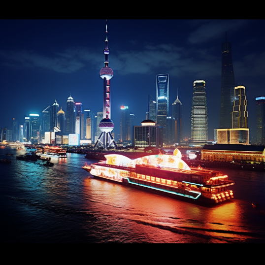 上海外滩璀璨夜景 轮船穿梭灯火辉煌