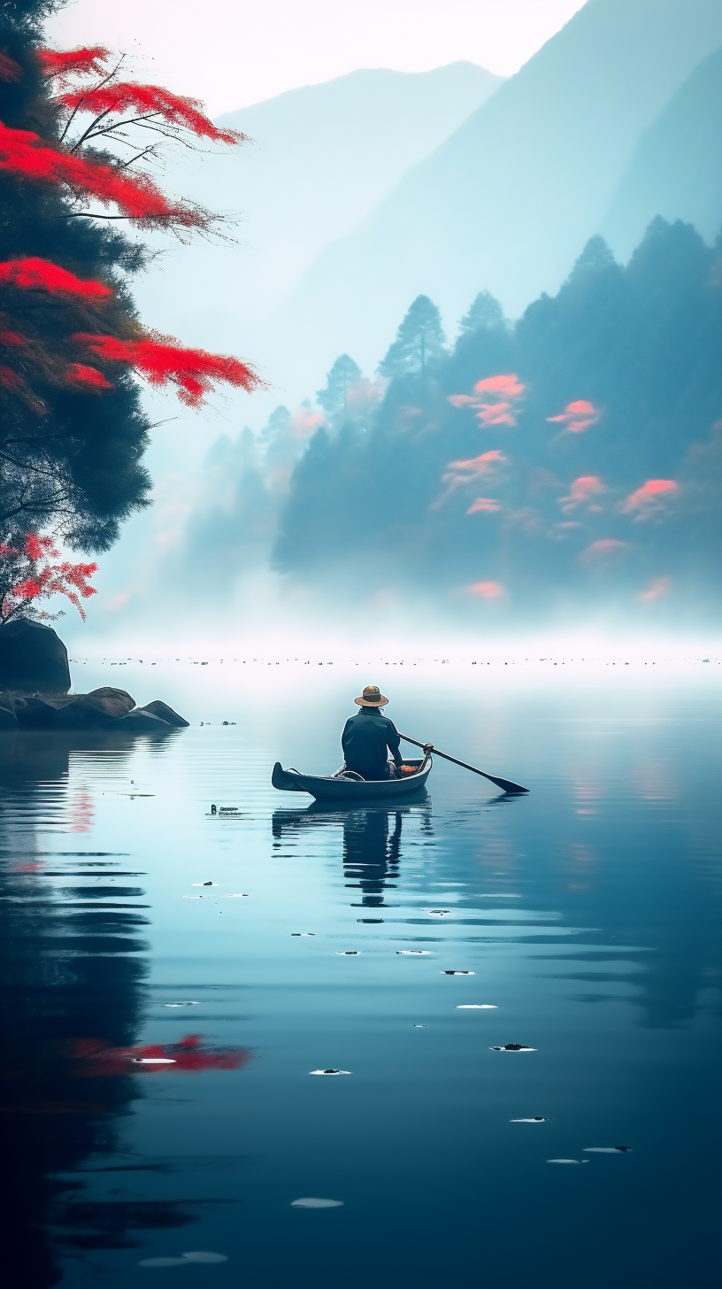 宁静湖泊中划船的人 优美自然风景电脑壁纸