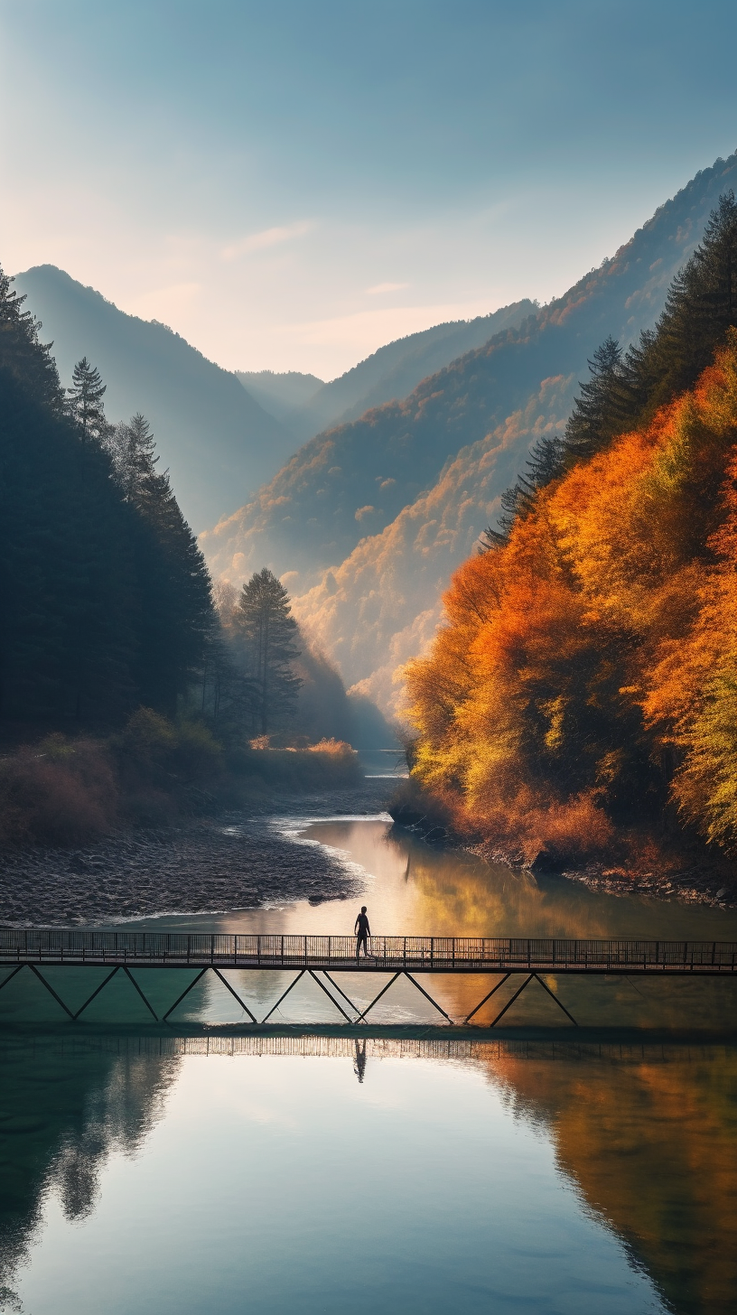 山林间河流上的桥梁 独特风景电脑壁纸