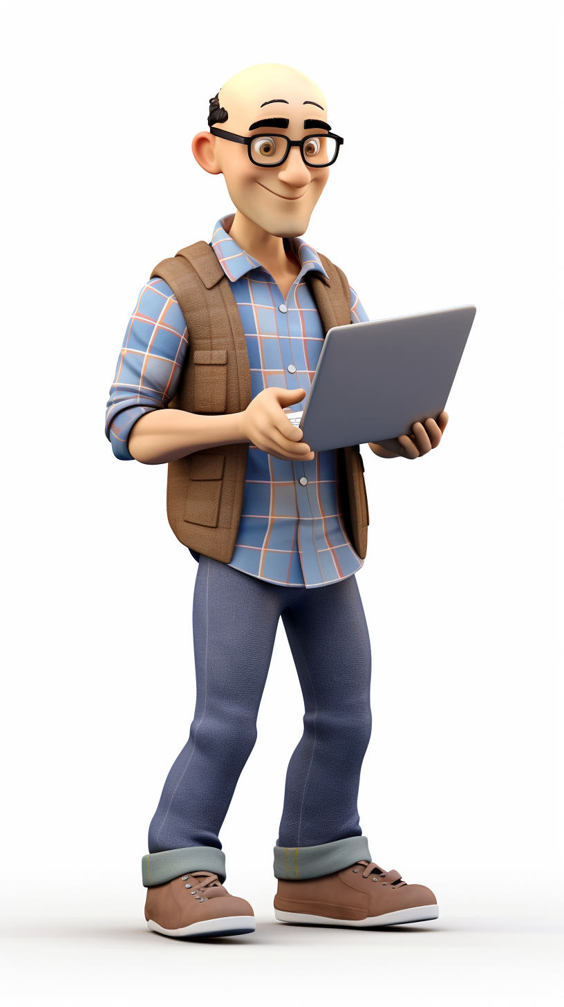 科研人物使用电脑的3D卡通形象宣传物料