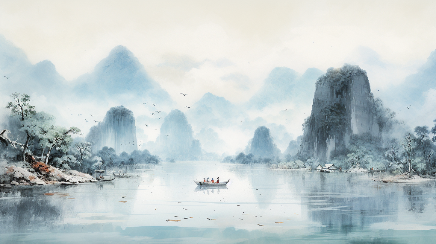 水墨风江河山水图中国风之美