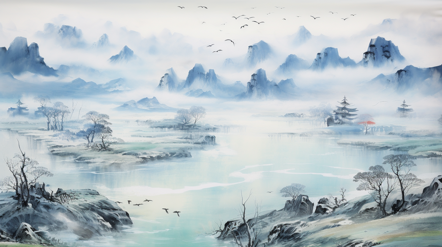 水墨风江河山水图中国风之美