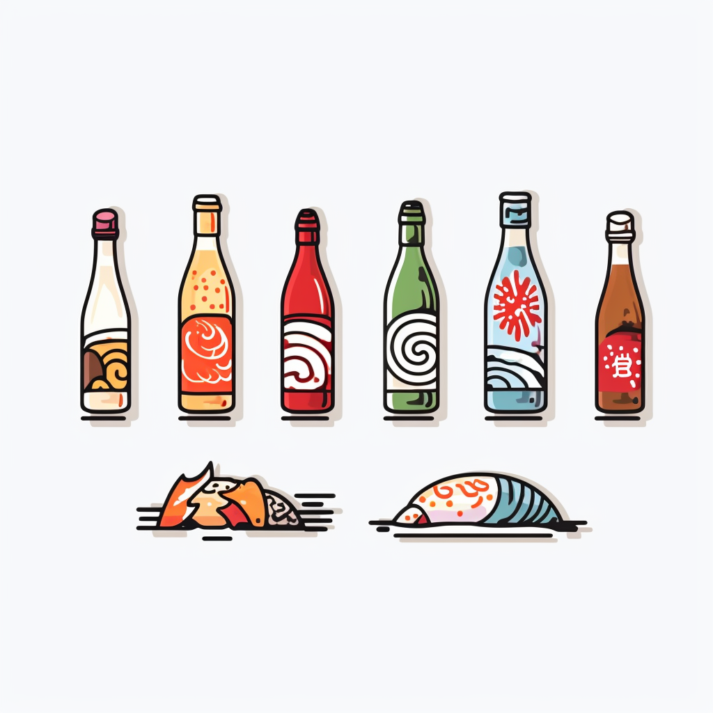 多彩瓶身设计的酒水饮品宣传插画素材