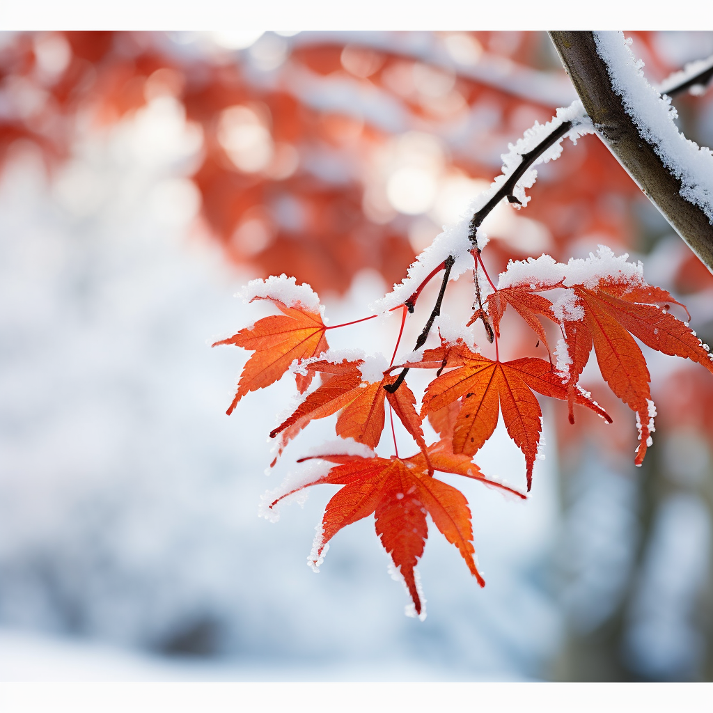 雪中美红叶冬季独特风景手机壁纸