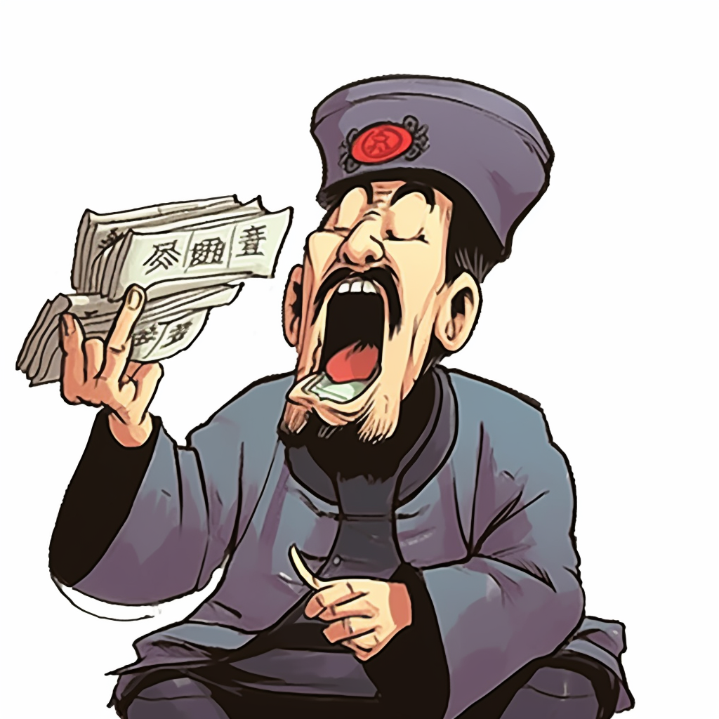 古装人物手拿银票 趣味漫画风格