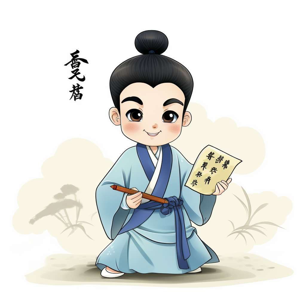 可爱古装人物手持书卷文艺范