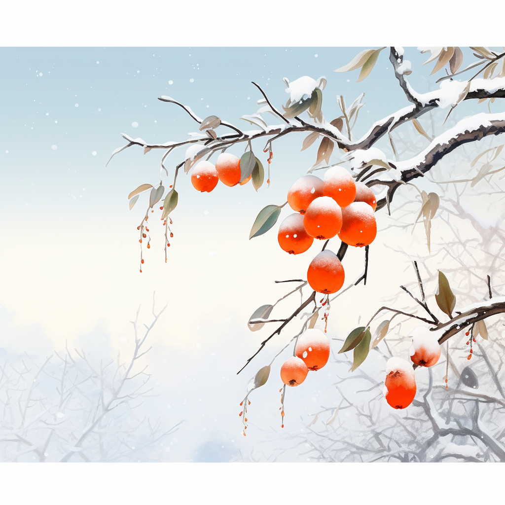 枝头雪覆红果冬日独特美景