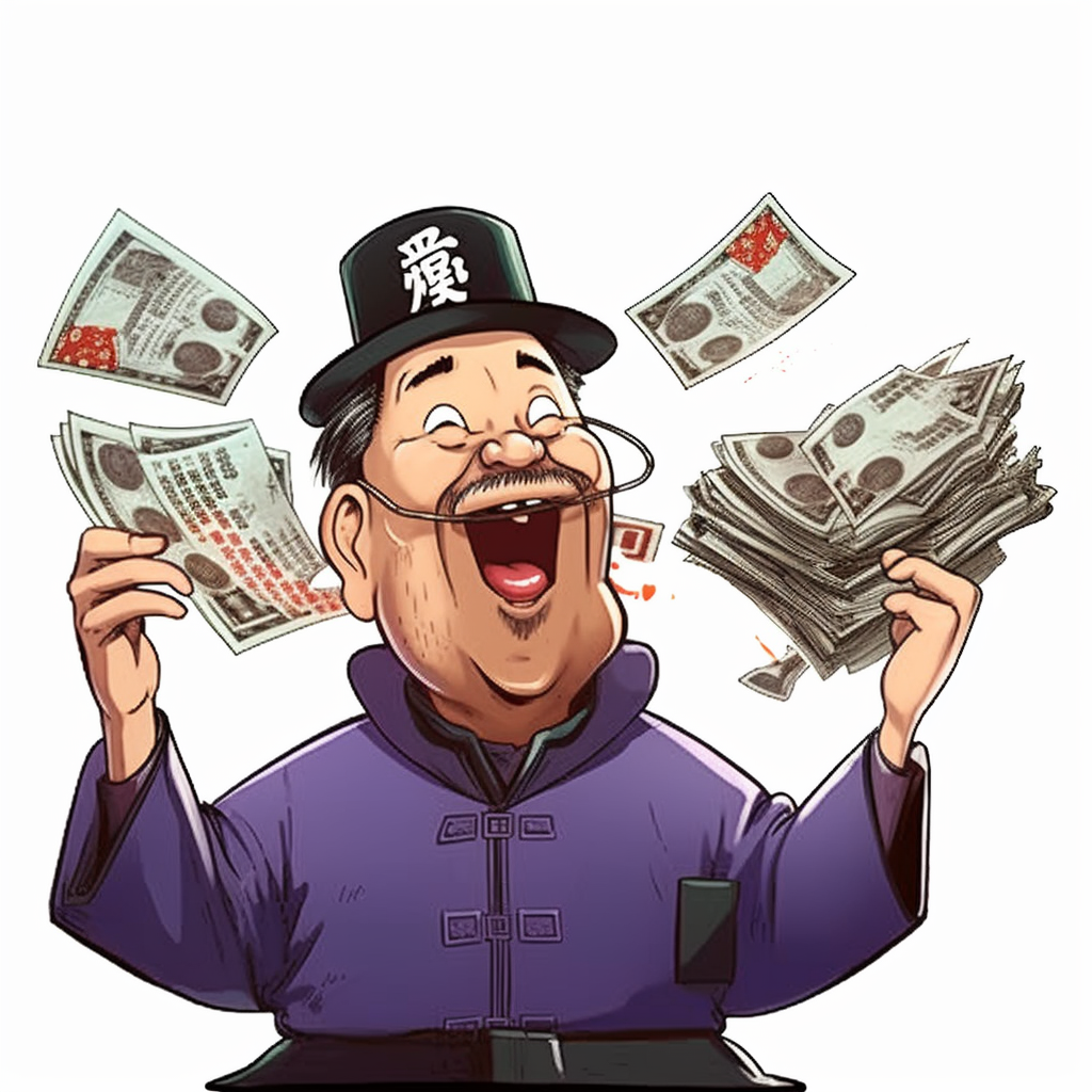 古装人物手持钞票的漫画卡通形象