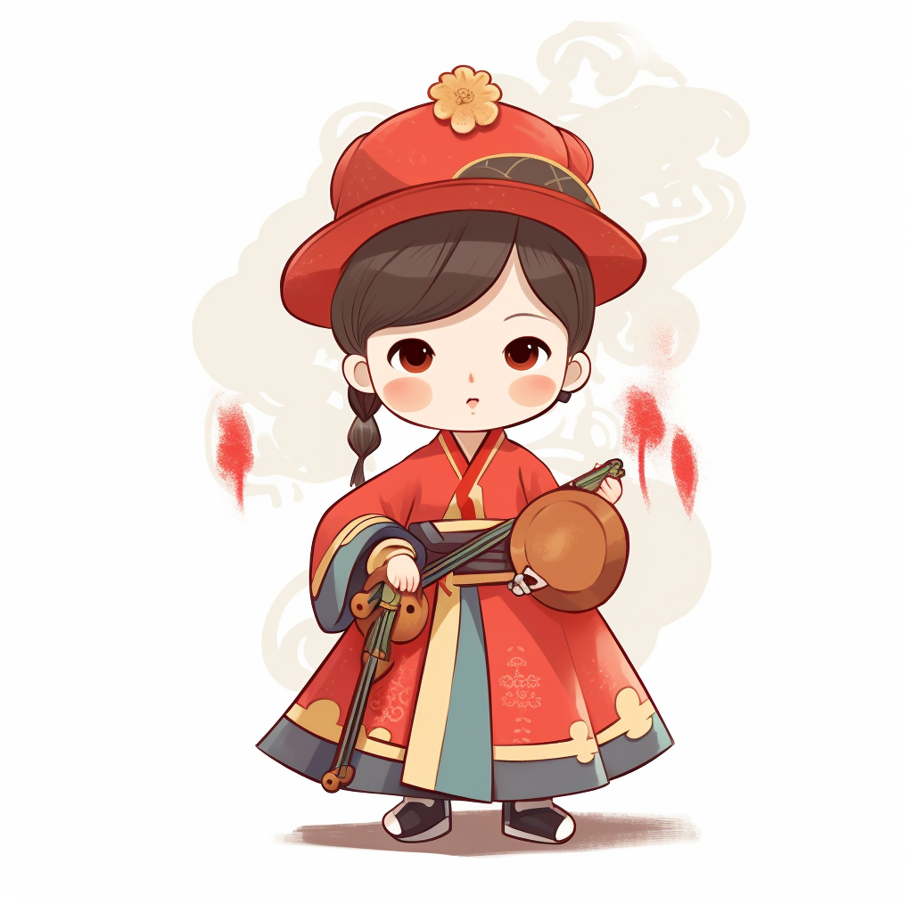 可爱古装女孩手持乐器的喜庆宣传物料