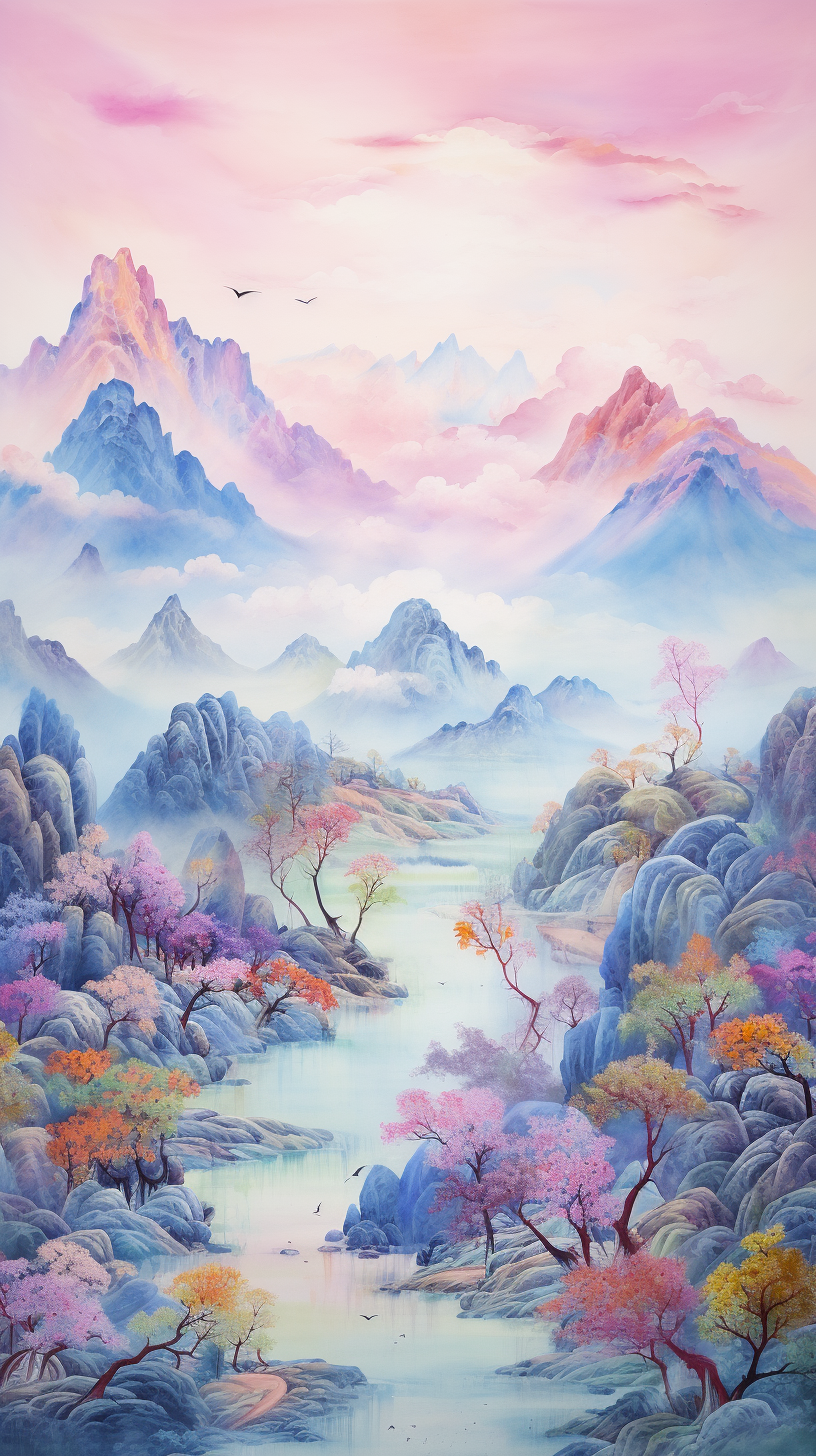 色彩斑斓的山水画卷电脑壁纸