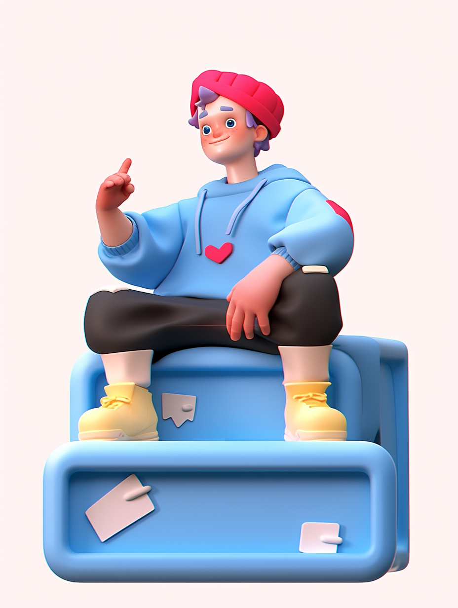 可爱3D人物坐行李箱形象宣传物料
