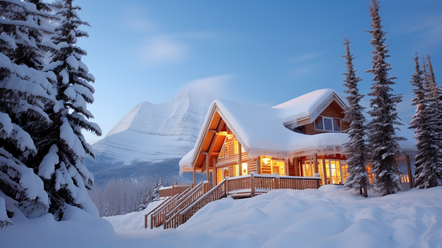 雪山中温馨木屋冬日美景独特风情