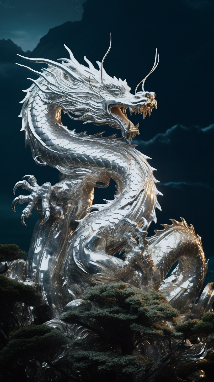威武银龙雕塑图霸气3D电脑壁纸