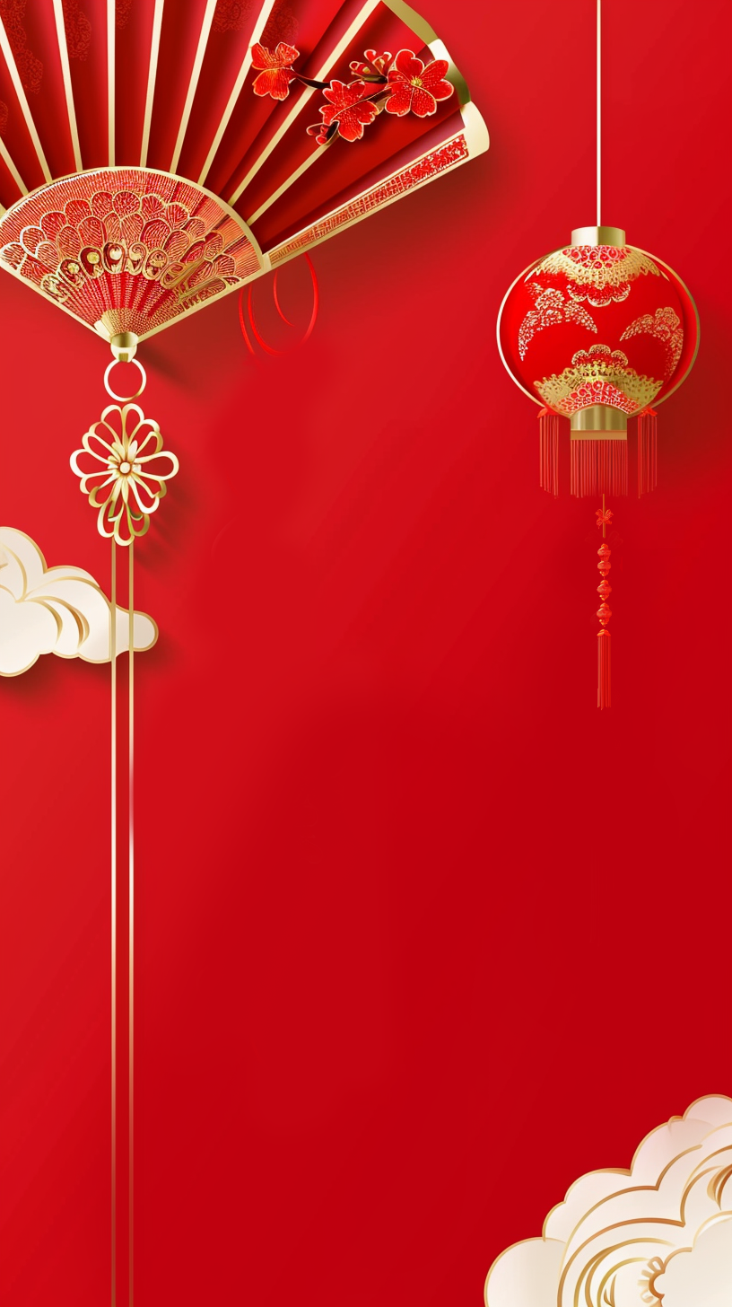 中国风春节灯笼折扇喜庆壁纸设计