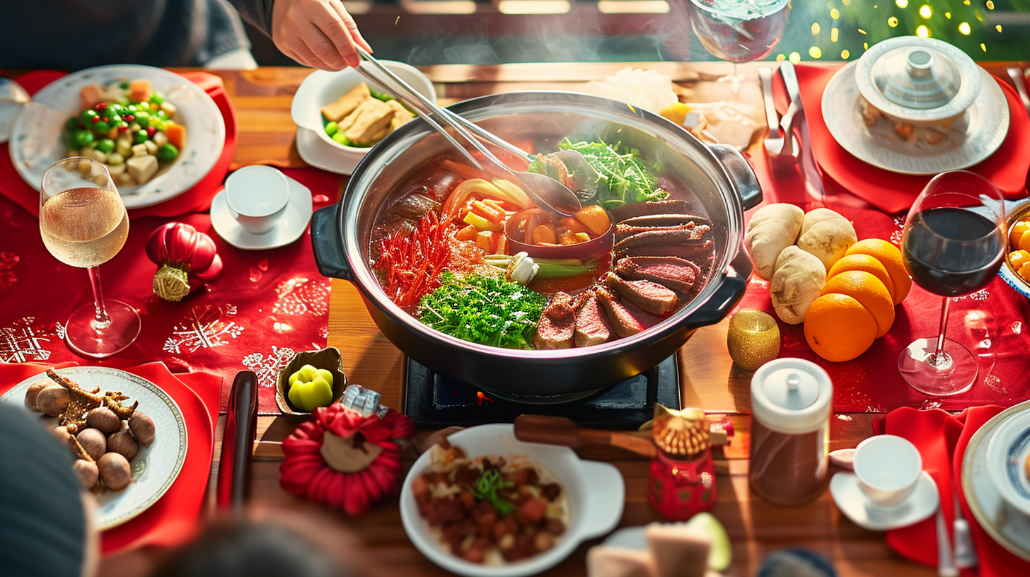 丰富火锅盛宴共度欢乐团圆节日聚餐
