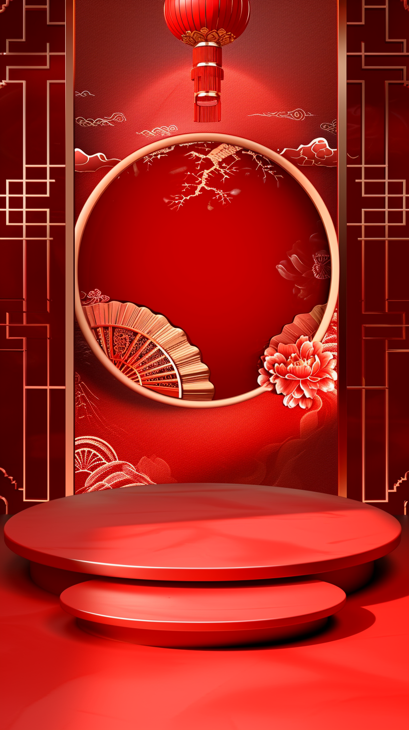 红色喜庆中式舞台背景传统中国风