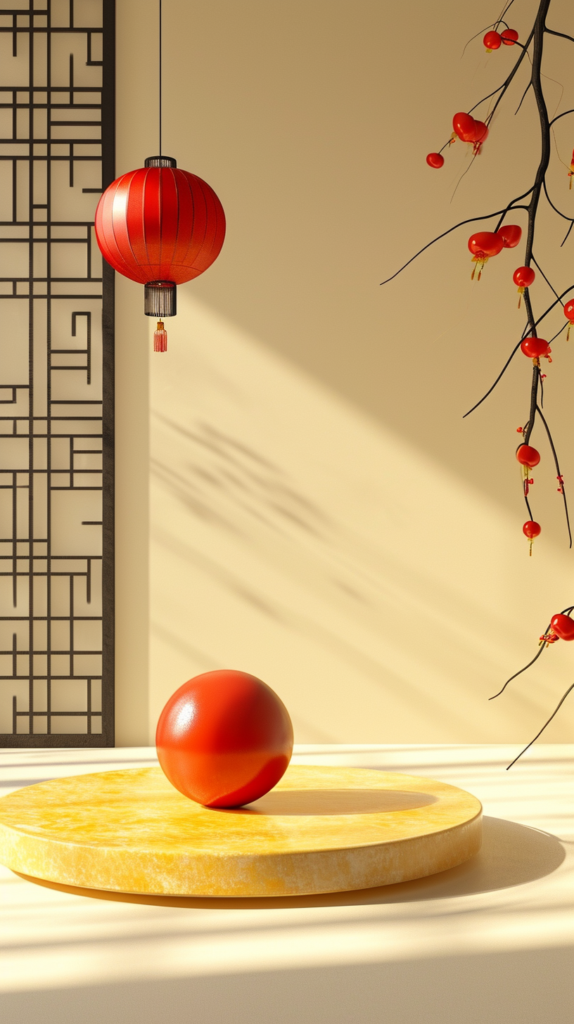 红色灯笼与圆球的中国风新年装饰设计图