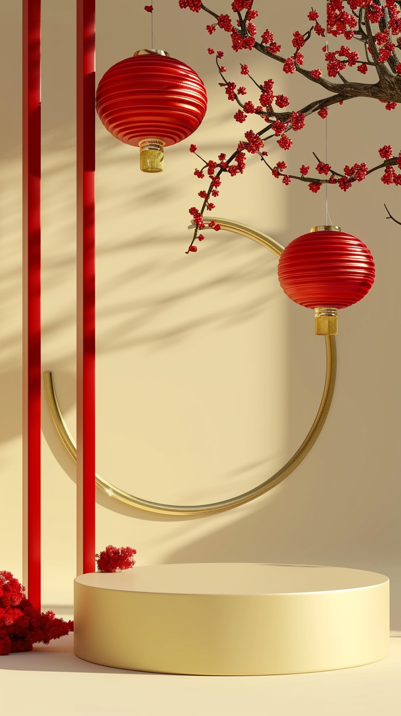 红色灯笼梅花装饰 春节喜庆3D宣传物料