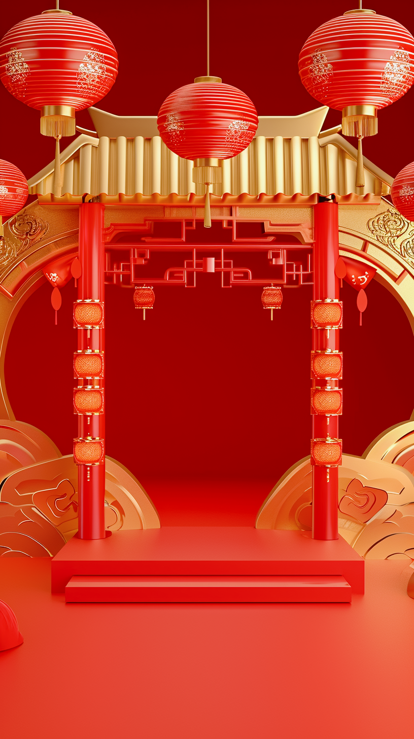 中国风春节舞台宣传物料喜庆灯笼背景图