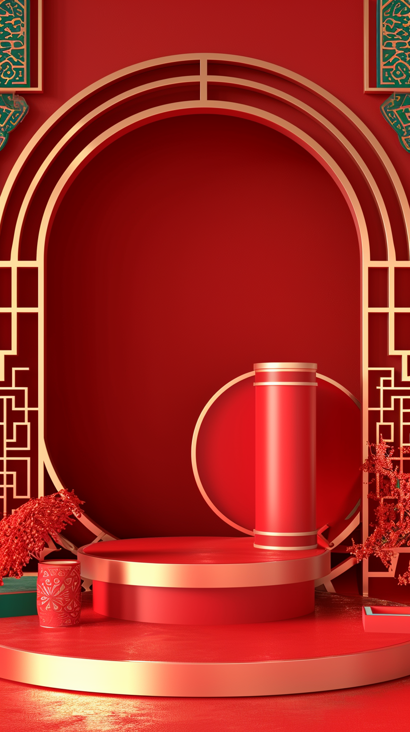 中国风红色喜庆舞台背景节日氛围
