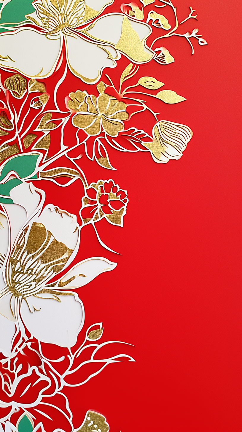 喜庆中国风花卉手机壁纸高端质感