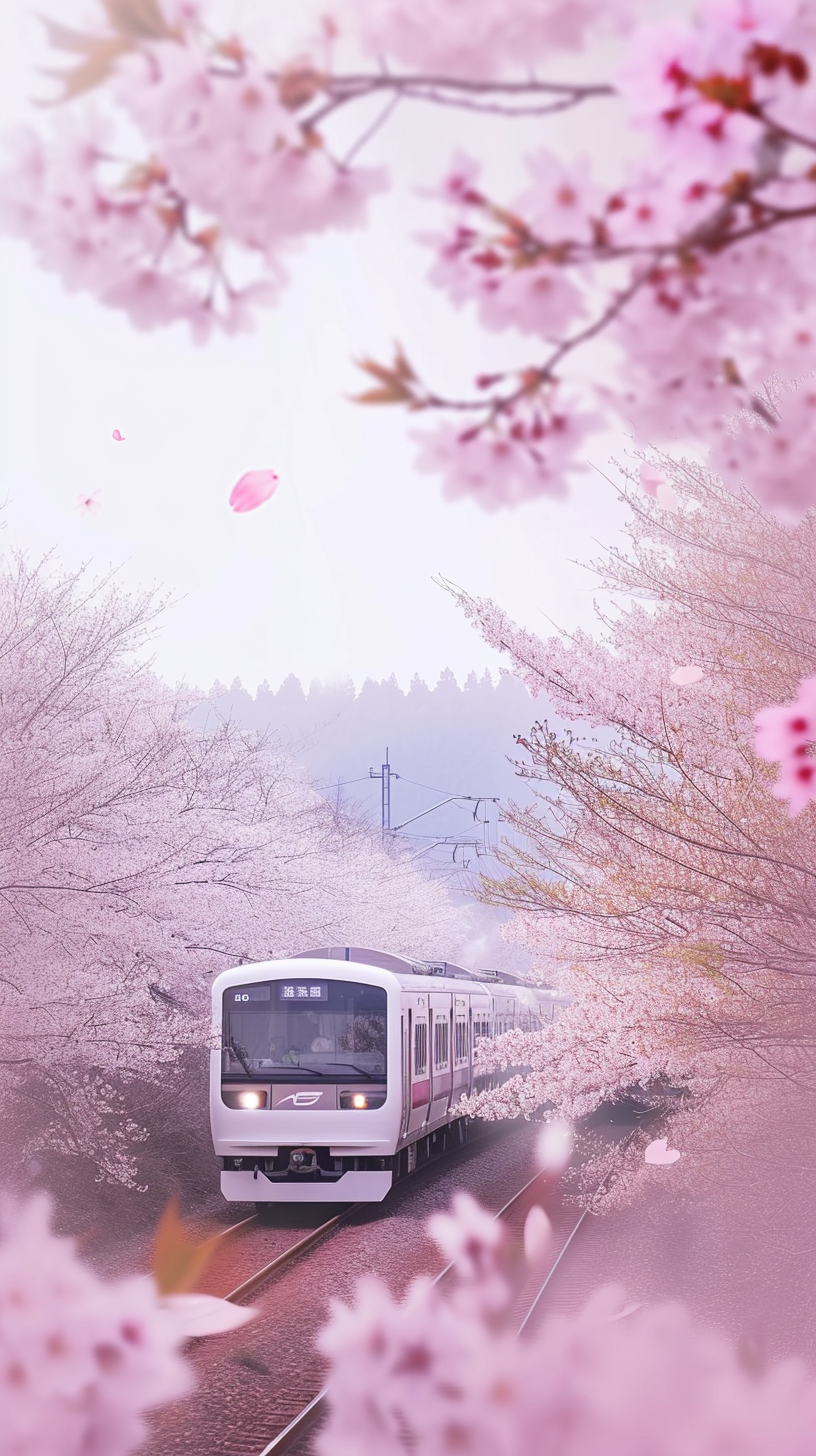 樱花盛开时节 浪漫地铁穿梭其中的美景