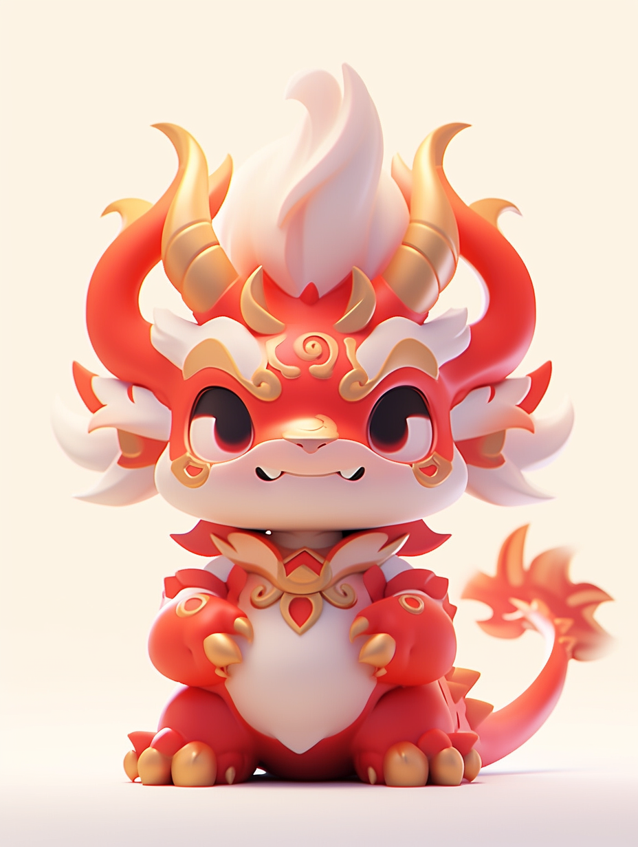 可爱3D龙形玩偶喜庆红色中国风