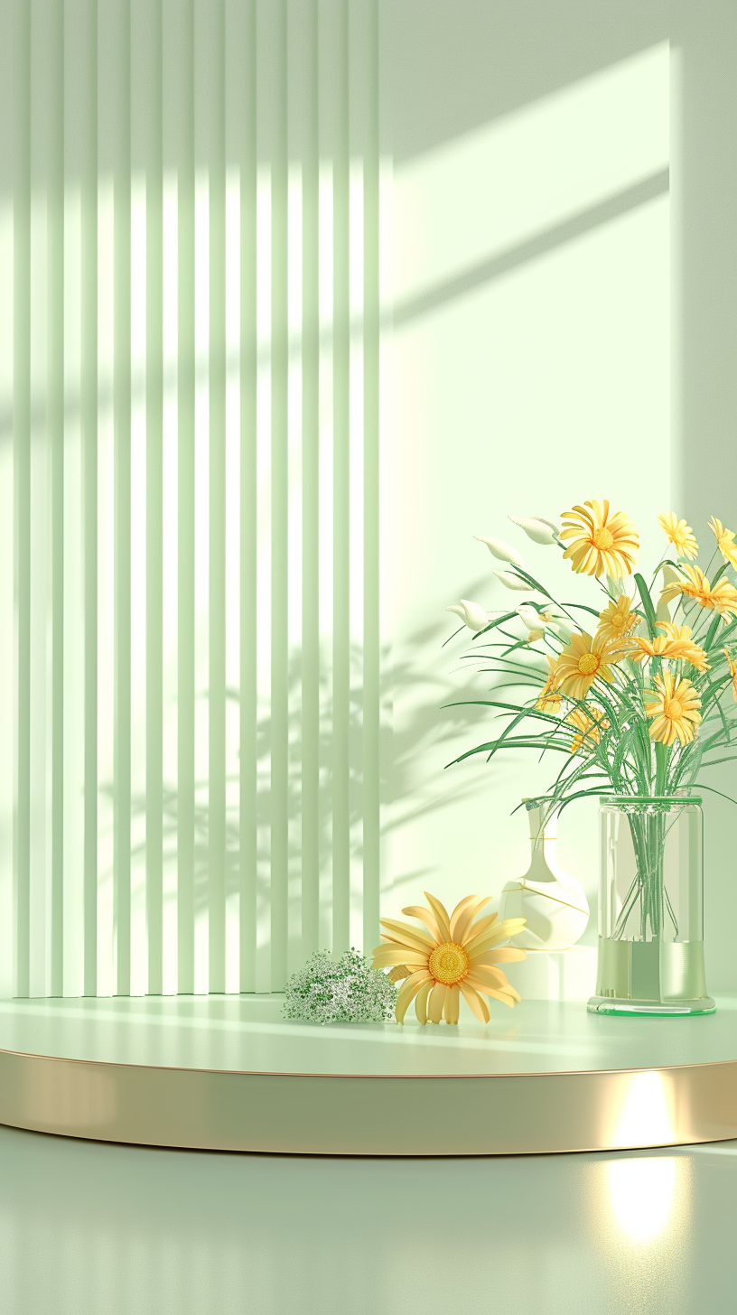 清新花瓶插满鲜花的简约室内装饰效果图