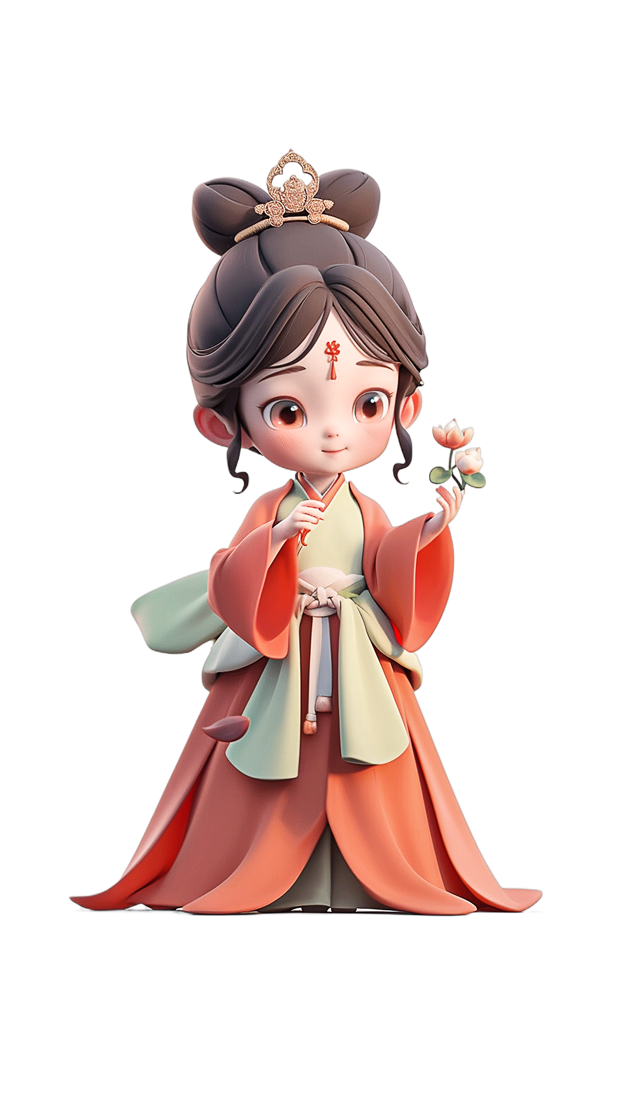 古装人物手持鲜花的可爱3D形象宣传物料