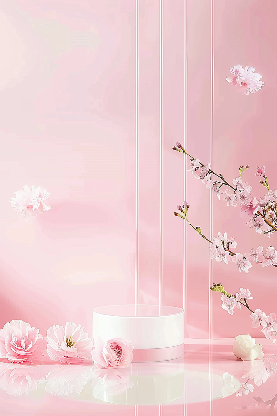 粉色系唯美樱花背景美妆宣传图