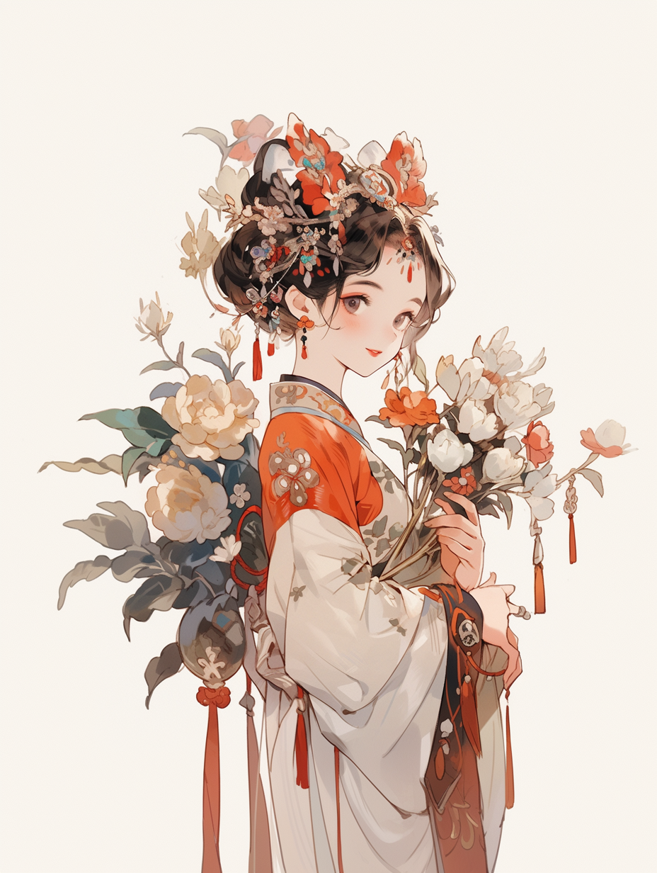 古装人物手持鲜花中国风之美