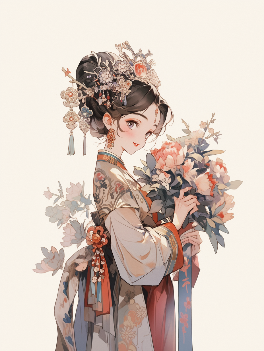 古装女子手持鲜花优雅中国风韵味