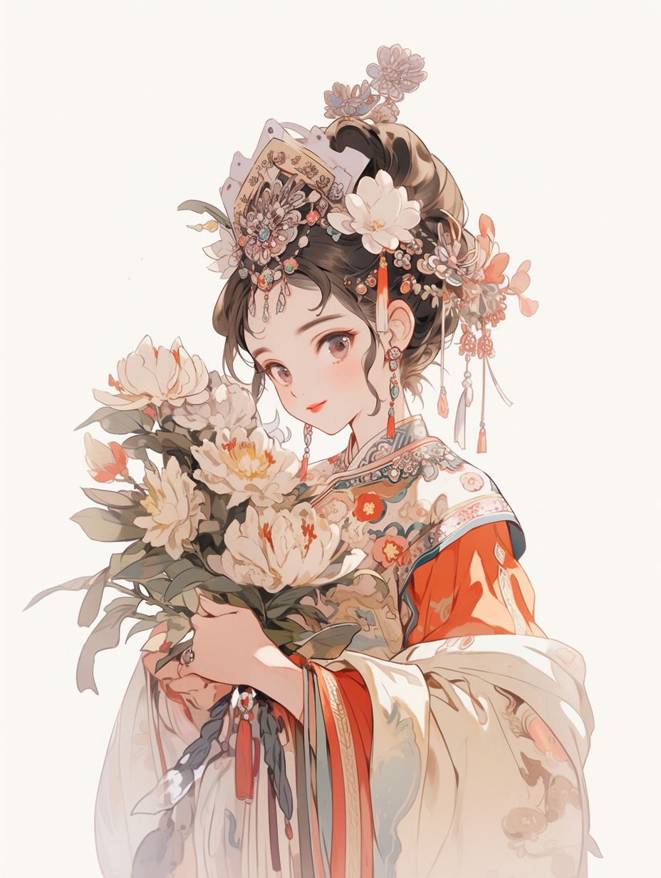 古装人物手持鲜花优雅气质壁纸