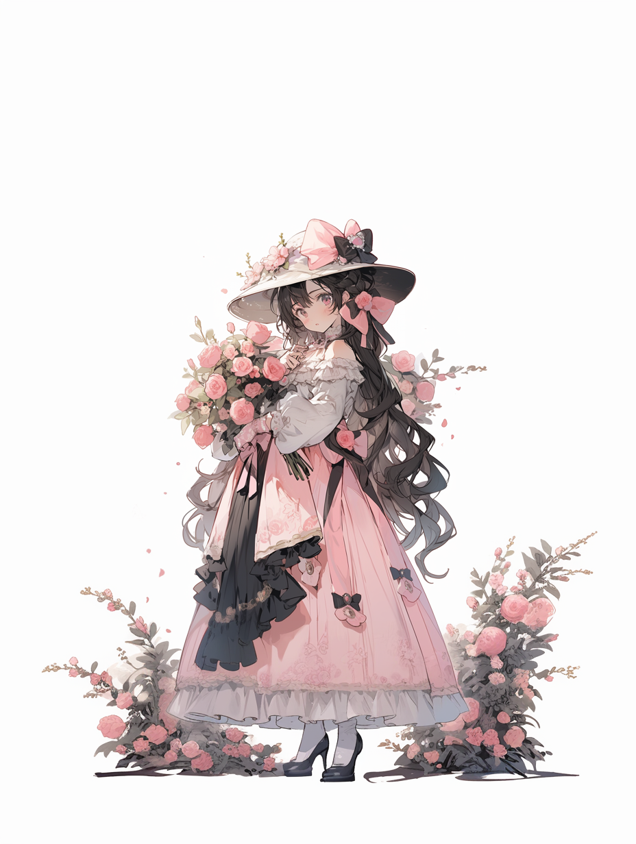 手持花束的优雅女士 浪漫壁纸素材