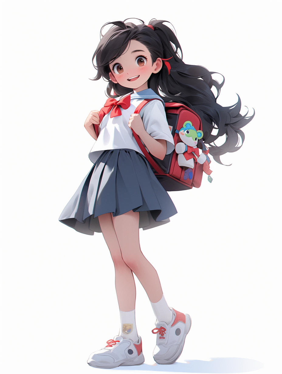 可爱女学生背着书包的动漫形象壁纸