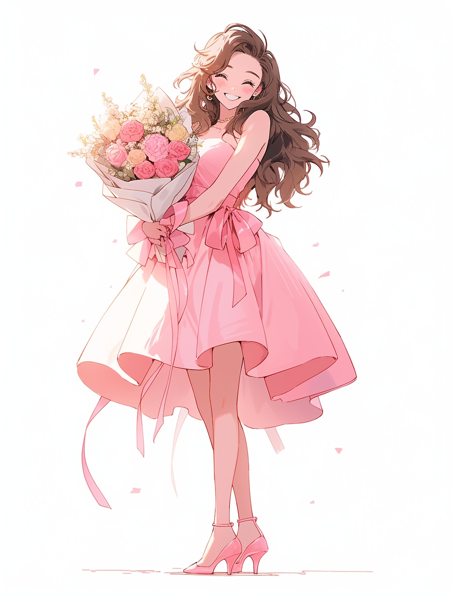 手持鲜花的优雅女子形象壁纸宣传图