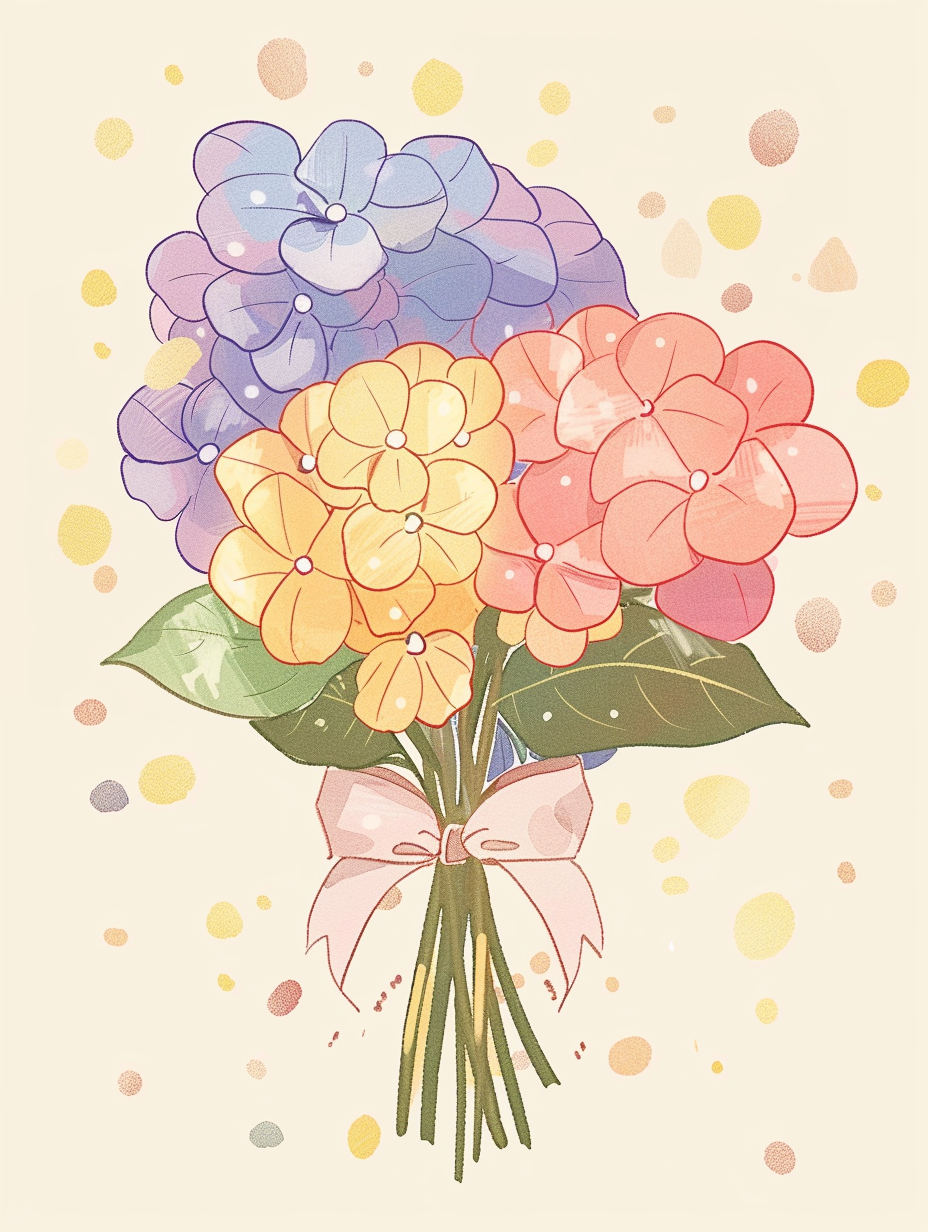 多彩绣球花束插画温馨壁纸