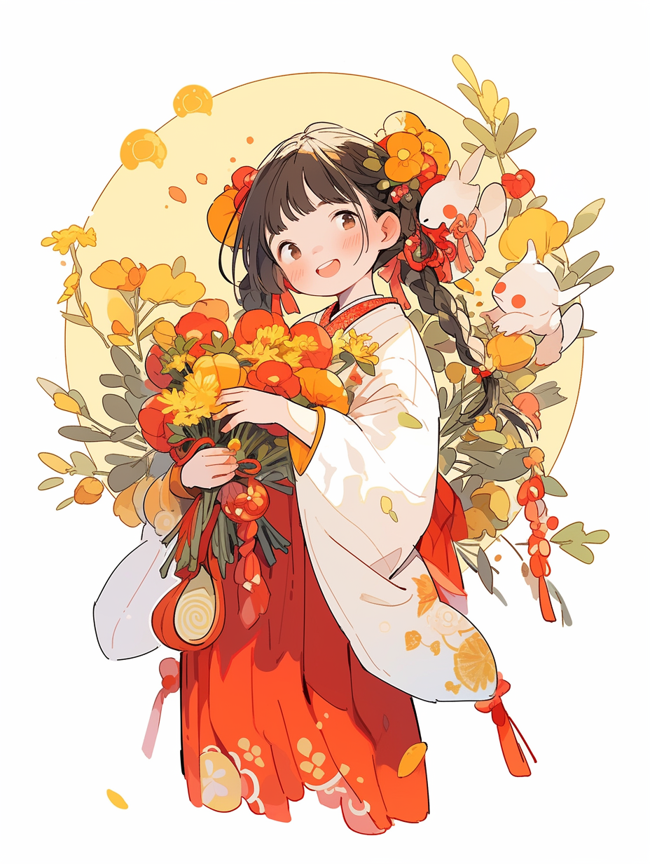 古装女孩手持花束 喜庆春节壁纸