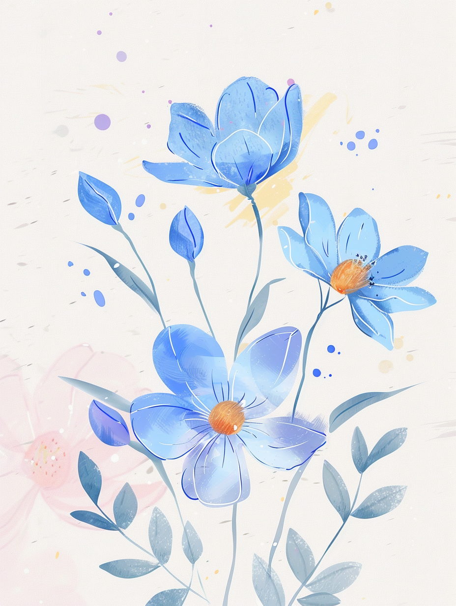 清新蓝色花朵插画壁纸素材