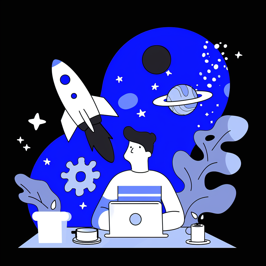 科研人物用电脑工作 探索宇宙奥秘