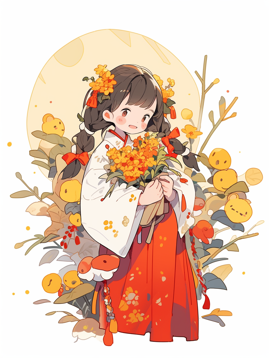 古装女孩手持花束 中秋特色壁纸