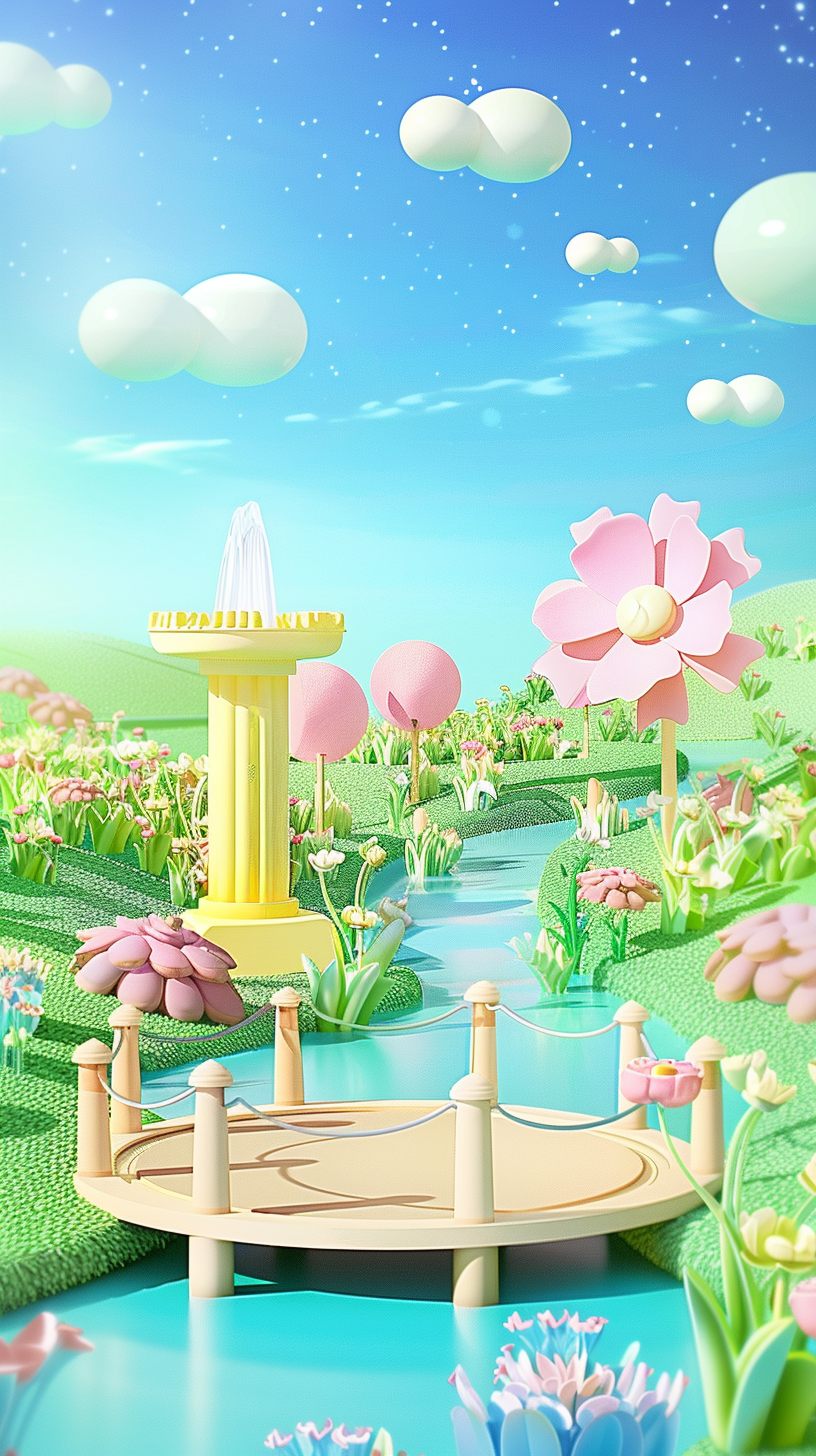 可爱3D风格花园景观电脑壁纸