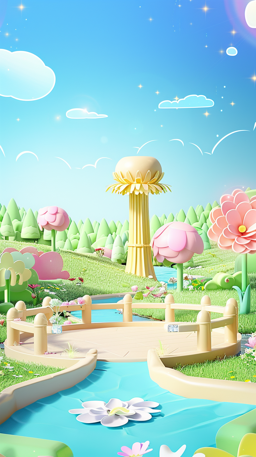 可爱3D风格卡通梦幻花园壁纸