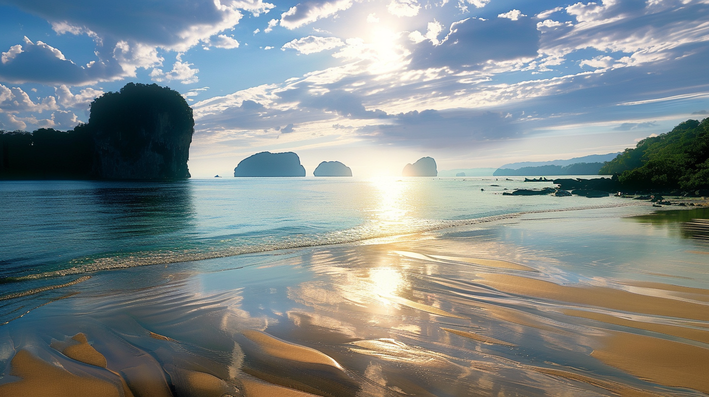 阳光洒在海滩上的绝美海景