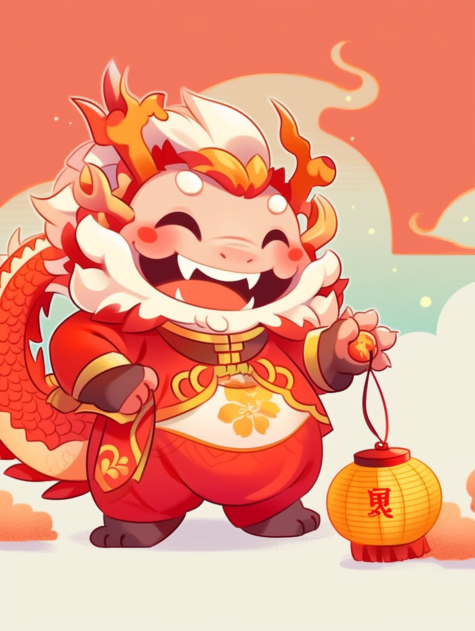 喜庆可爱龙年卡通形象手持灯笼贺新年