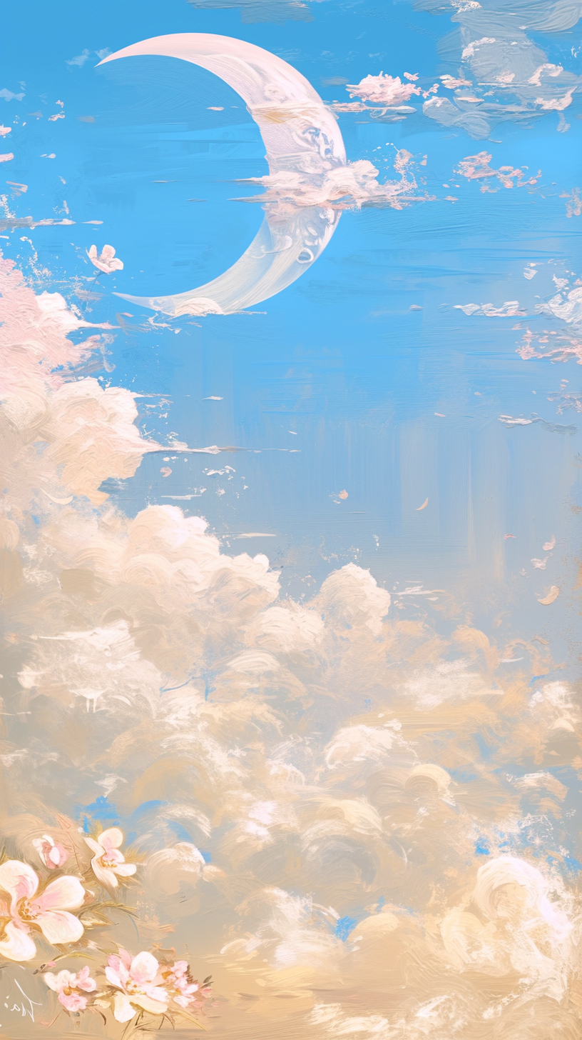唯美天空云彩月牙图壁纸素材
