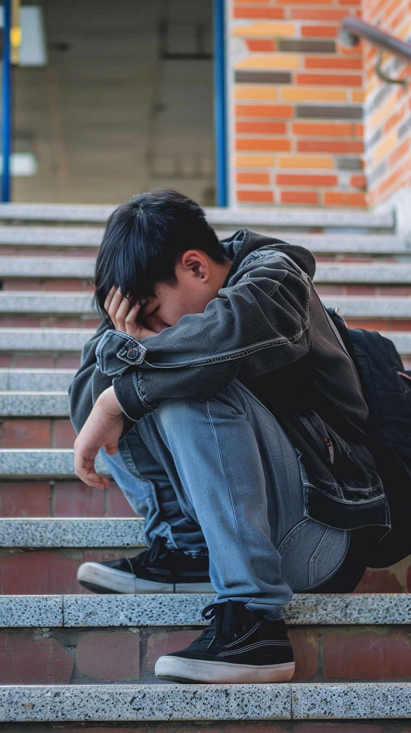 蹲坐台阶的学生形象 校园风宣传物料设计