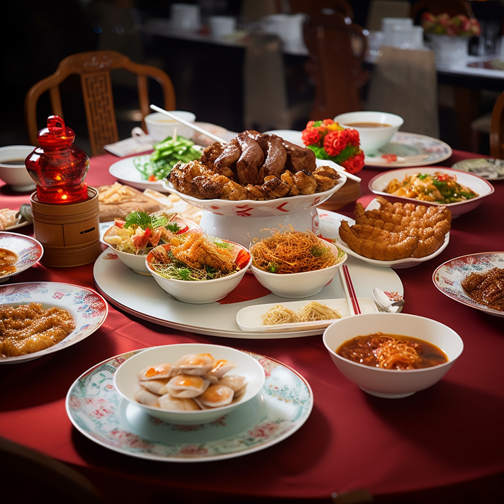 丰盛中餐摆满桌传统美食魅力